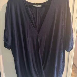 Zenana Outfitters Blue Wrap 3/4 Sleeve Blouse